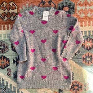 Girl’s Heart-Print Crewneck Sweater Dress
